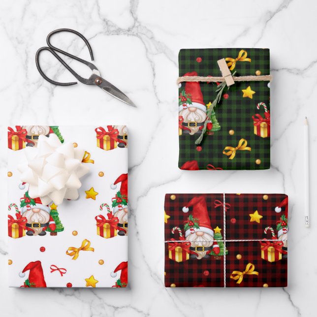 Feuille De Papier Cadeau Père Noël Gnomes (Recto)