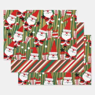 Feuille De Papier Cadeau Père Noël gras et kitsch rayures