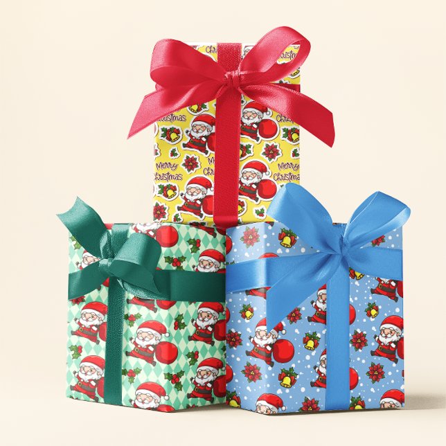 Feuille De Papier Cadeau Père Noël Holly Bells Joyeux Motif de Noël (Créateur téléchargé)