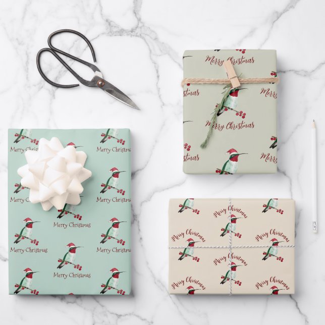 Feuille De Papier Cadeau Père Noël Hummingbird Joyeux Noël (Recto)