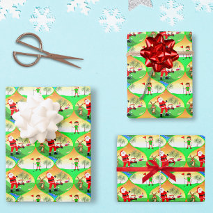 Feuille De Papier Cadeau Père Noël jouant au golf en Floride Noël Ogee
