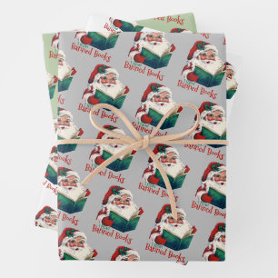 Feuille De Papier Cadeau Père Noël Lit Les Livres Interdits