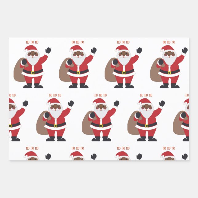Feuille De Papier Cadeau Père Noël noir africain (Devant)