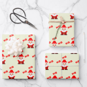 Feuille De Papier Cadeau Père Noël Pixel Art 3
