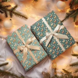 Feuille De Papier Cadeau Père Noël Reindeer rétro