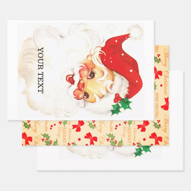 Feuille De Papier Cadeau Père Noël rétro, doux Noël (Lot)