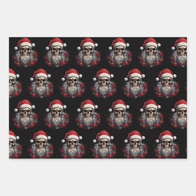 Feuille De Papier Cadeau Père Noël Skull (Devant)