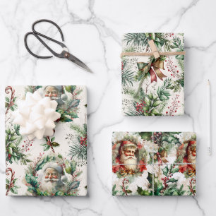 Feuille De Papier Cadeau Père Noël victorien avec Holly