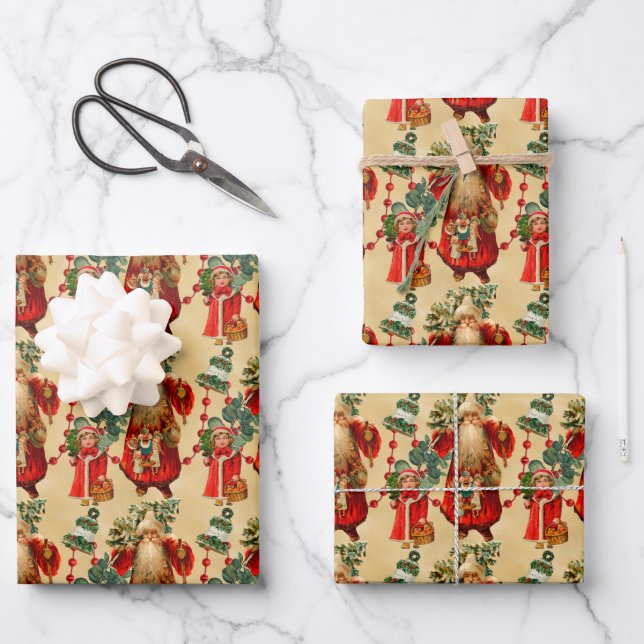 Feuille De Papier Cadeau Père Noël victorienne (Recto)