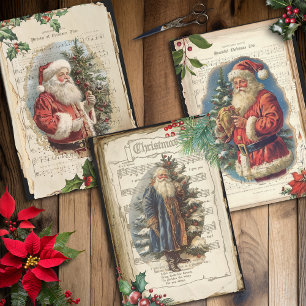 Feuille De Papier Cadeau Père vintage Noël Musique Florale Ephémère