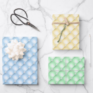 Feuille De Papier Cadeau Perles touffetées bleues, jaunes et vertes