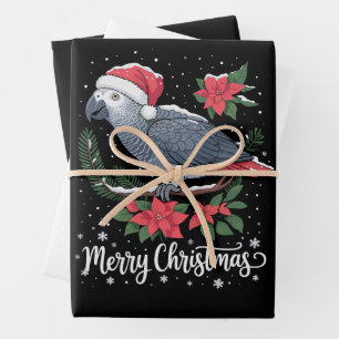 Feuille De Papier Cadeau Perroquet Gris Africain de Noël 