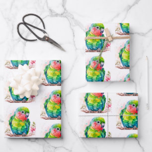 Feuille De Papier Cadeau Perroquet vert - Bébé mignon oiseau
