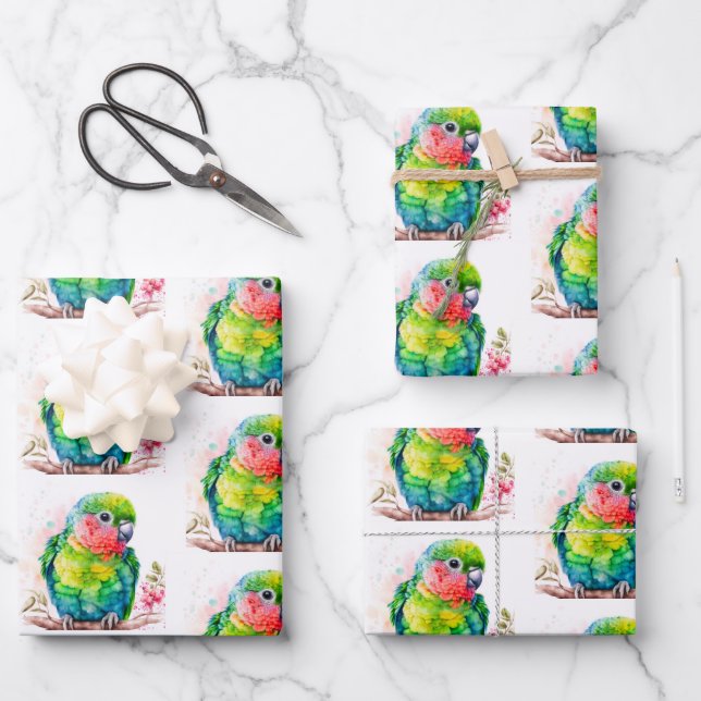 Feuille De Papier Cadeau Perroquet vert - Bébé mignon oiseau (Recto)