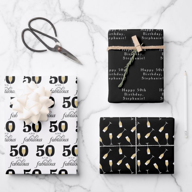 Feuille De Papier Cadeau Personalized 50 and Fabulous Birthday (Recto)