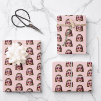 Feuille De Papier Cadeau Personalized Funny Blush Pink Custom Face Photo