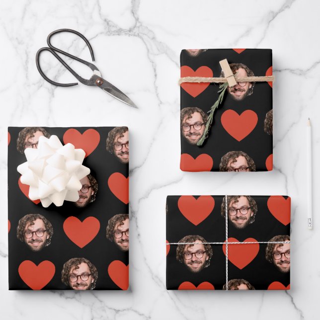 Feuille De Papier Cadeau Personalized Funny Custom Face Photo Love Heart (Recto)