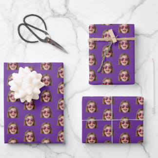 Feuille De Papier Cadeau Personalized Funny Purple Custom Face Photo