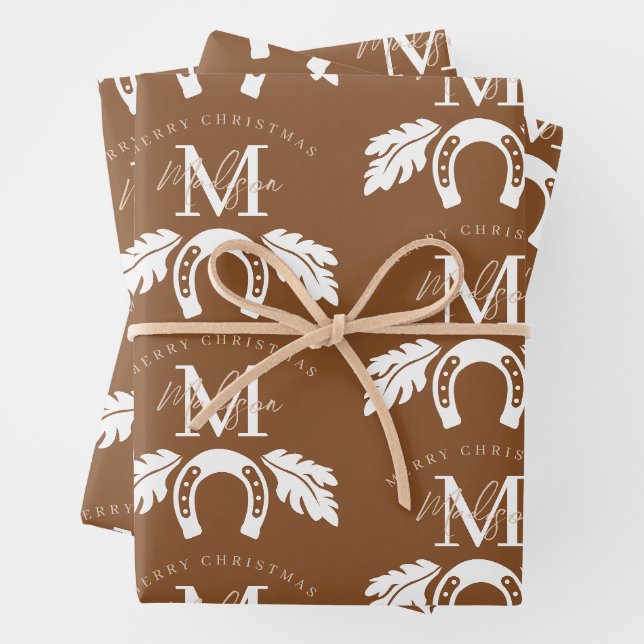 Feuille De Papier Cadeau Personalized Merry Christmas Cowboy Girl Monogram  (En situation)