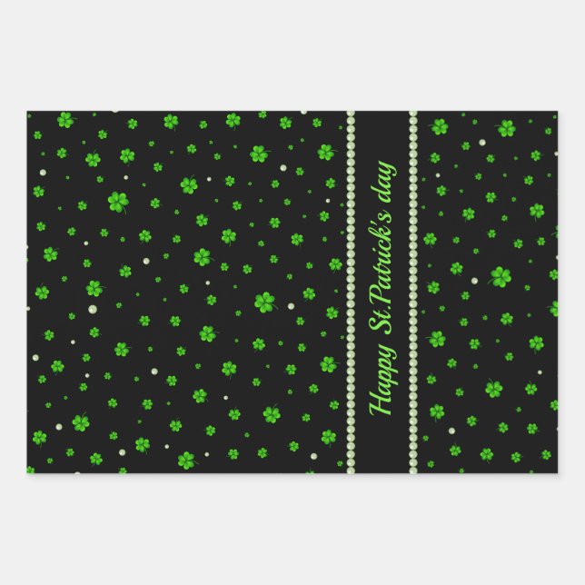 Feuille De Papier Cadeau Personalized Pattern of green shamrocks with pearl (Devant)