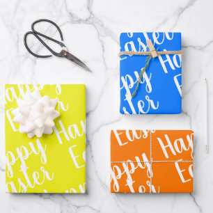 Feuille De Papier Cadeau Personnalisable Jaune Orange Bleu Joyeux Pâques