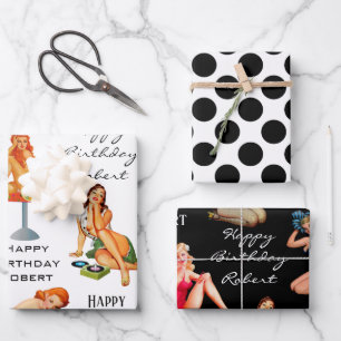 Feuille De Papier Cadeau Personnalisation de la petite fille rétro