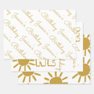 Feuille De Papier Cadeau Personnalisé 1er anniversaire bébé soleil heureux 