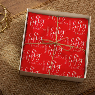 Feuille De Papier Cadeau Personnalisé 50 et Fabuleux Anniversaire Rouge