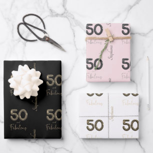 Feuille De Papier Cadeau Personnalisé 50 et Fabulous Black Blush White 