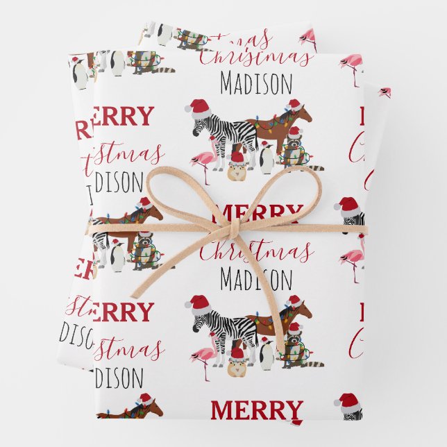 Feuille De Papier Cadeau Personnalisé Animaux de Noël amusants Chapeaux de  (En situation)