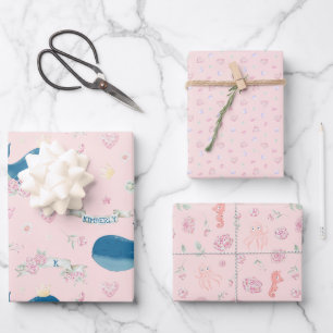 Feuille De Papier Cadeau Personnalisé Baleine rose Nautique