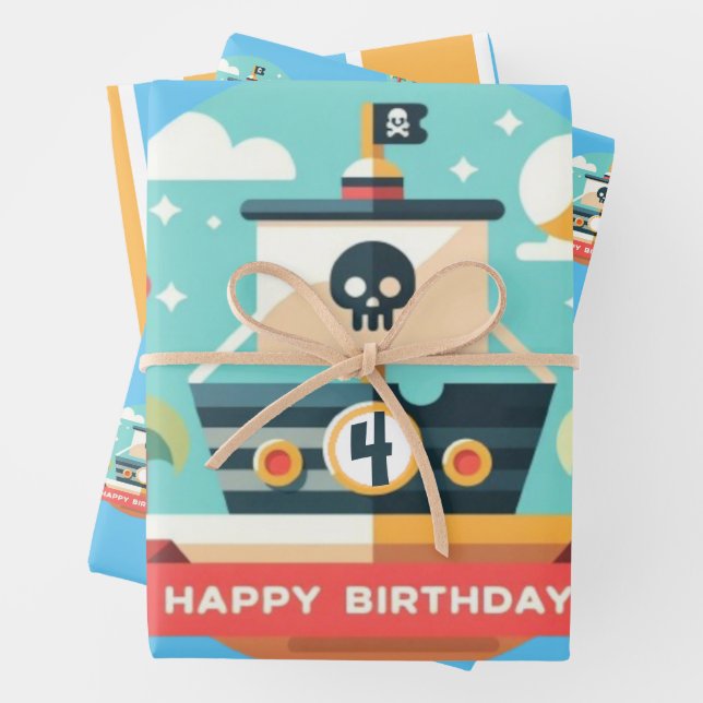 Feuille De Papier Cadeau Personnalisé Bonne Aventure Pirate Anniversaire (En situation)