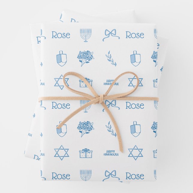 Feuille De Papier Cadeau Personnalisé Hanoukka Preppy Sweet (En situation)