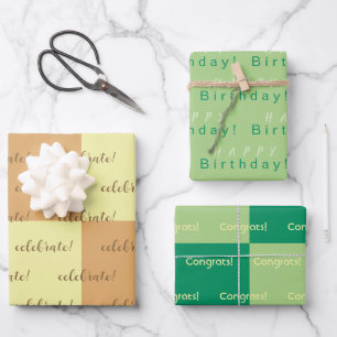 Feuille De Papier Cadeau Personnalisé Jaune Brown Vert Anniversaire, Félici