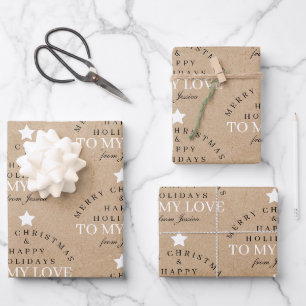 Feuille De Papier Cadeau Personnalisé Joyeux Noël Kraft Monogram Épouse mar