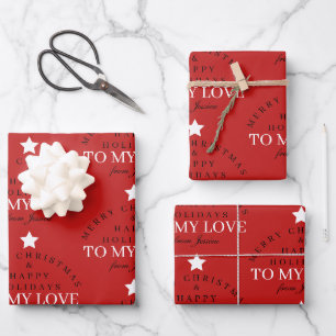 Feuille De Papier Cadeau Personnalisé Joyeux Noël Rouge Monogramme Épouse m