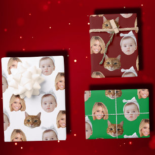 Feuille De Papier Cadeau Personnalisé Mignonne Famille Face 3 Photos