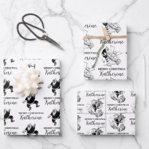 Feuille De Papier Cadeau Personnalisé Noël Vintage Funny Père Noël noir bla