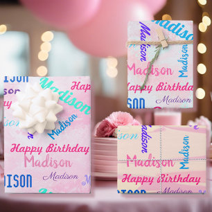 Feuille De Papier Cadeau Personnalisé NOM Joyeux Anniversaire de la fille c