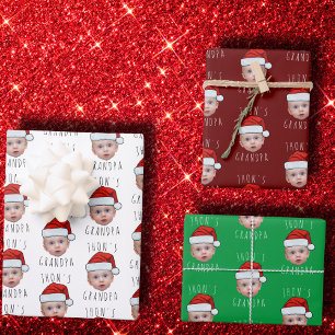 Feuille De Papier Cadeau Personnalisé Visage bébé Père Noël Chapeau Photo d