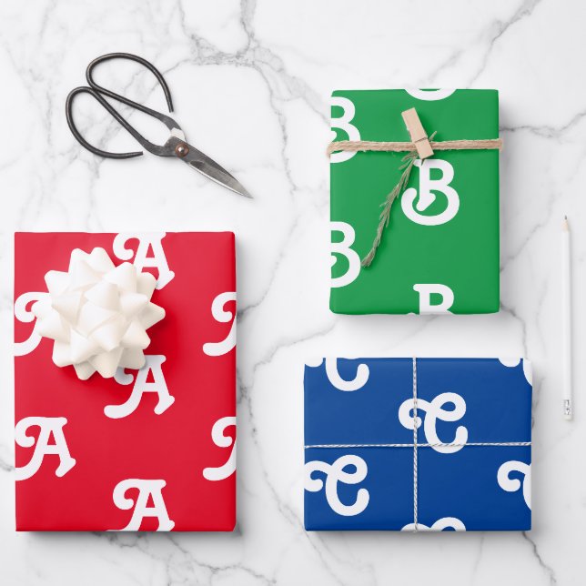 Feuille De Papier Cadeau Personnaliser avec monogramme initial Lettre rouge (Recto)