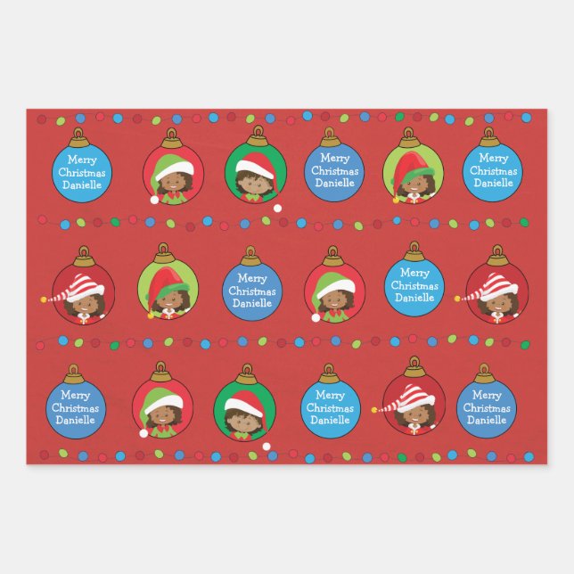 Feuille De Papier Cadeau Personnaliser l'elfe de la fille multiculturelle (Devant 3)