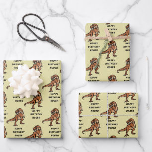 Feuille De Papier Cadeau Personnaliser T-Rex Dinosaure Tyrannosaure Anniver