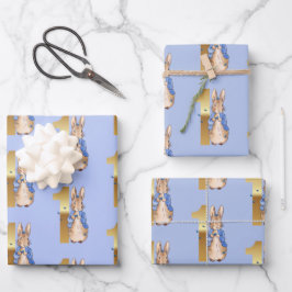 Feuille De Papier Cadeau Peter le lapin avec des papillons bleus
