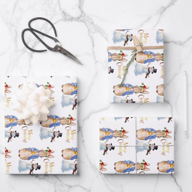 Feuille De Papier Cadeau Peter le lapin avec Santa Hat (Recto)