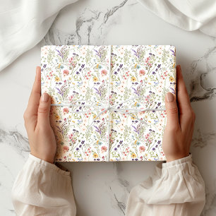 Feuille De Papier Cadeau Petit arc-en-ciel Pastels Aquarelle Fleur sauvage 