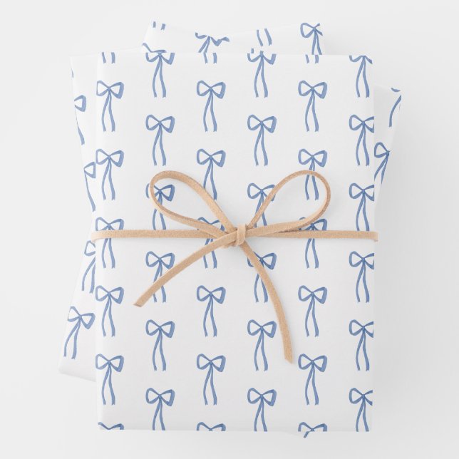 Feuille De Papier Cadeau Petit Bow Blue Coquette Douche envelopper cadeau (En situation)