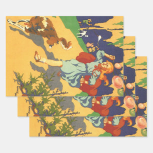 Feuille De Papier Cadeau Petit Chaperon Rouge Vintage, Chien et Ballons