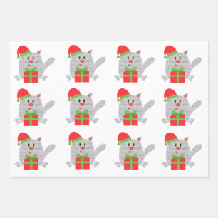 Feuille De Papier Cadeau Petit chat avec cadeau de Noël