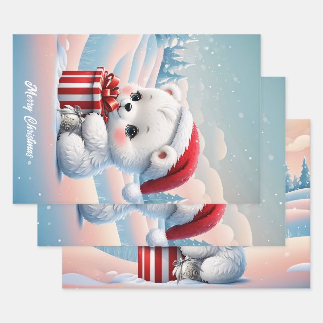 Feuille De Papier Cadeau Petit ours polaire de Noël (Lot)